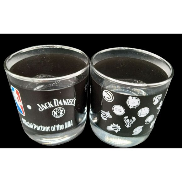 Pair of Jack Daniels Old No 7 NBA Drinking Rocks Glasses Team Logos Barware 3.25 - Picture 3 of 13